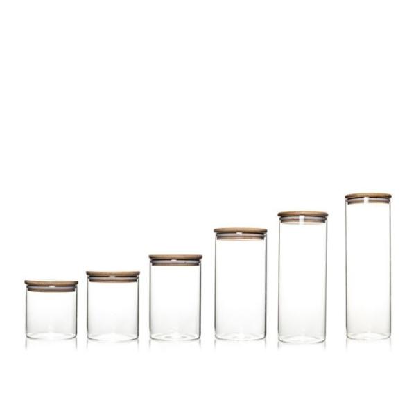 Custom Design Jar Food Storage Canister Transparent Borosilicate Glass With Bamboo Cover
