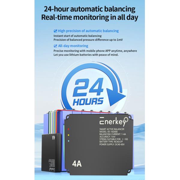5TH Enerkey 4A Активный балансировщик Lifepo4 Батарея 16S 48V 4A Батарейный эквалайзер Smart 3S 12V 6S 8S 24V 24S 25V 100V Литий-ионный