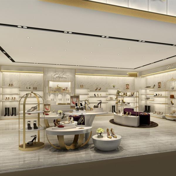 Luxury Customized Ladys Shoe Store Display Shelves Gondola Cashier Desk For Brand Store