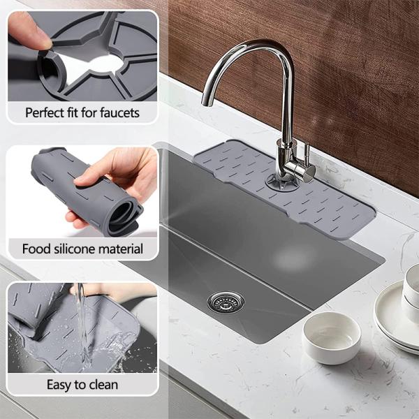 Home Kitchen Tableware Black Silicone Sink Splash Guard with Water Absorbent Design