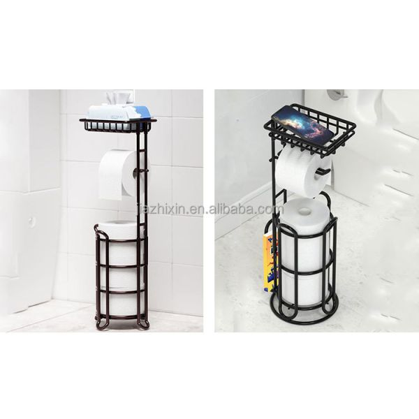 Bathroom Metal Toilet Paper Holder Stand  with Phone Shelf for Bathroom Storage Holds Reserve Mega Rolls Tissue Organizer Holder