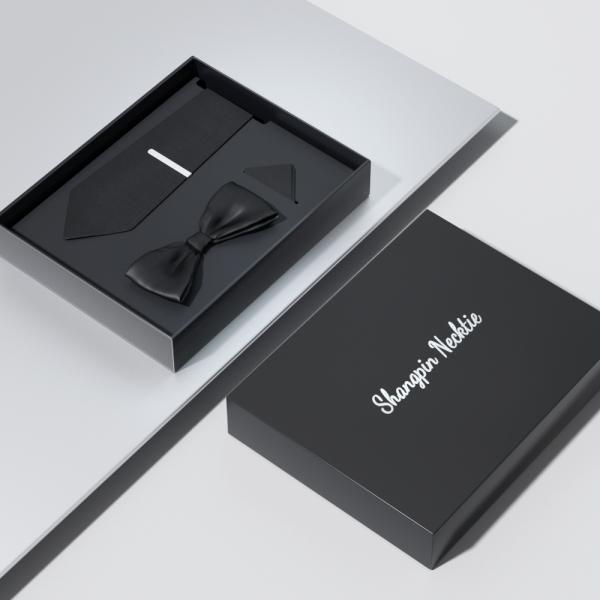 Outlet Paper Bow Tie Necktie Pin Gift Set Box Package Wholesale Logo Tie Gift Set Men Bow Paper Packaging Box for Tie