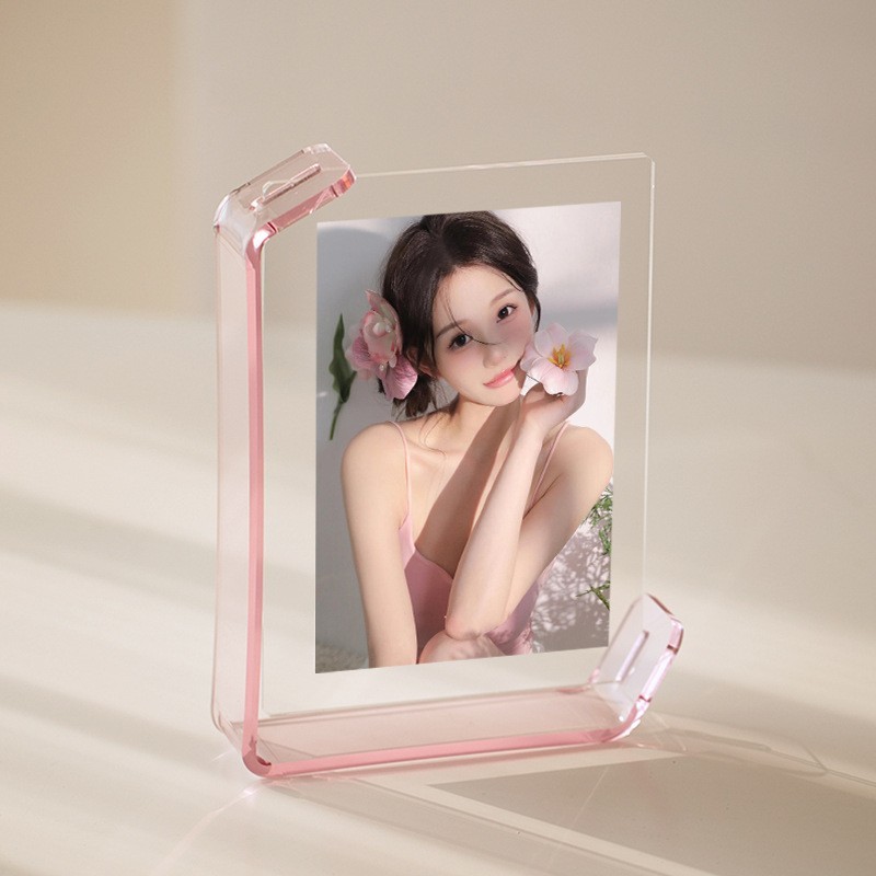 Pink Transparent Acrylic U-Shaped Photo Frame — Desktop Picture Stand for Home Decor, Custom Sizes & Logo Available