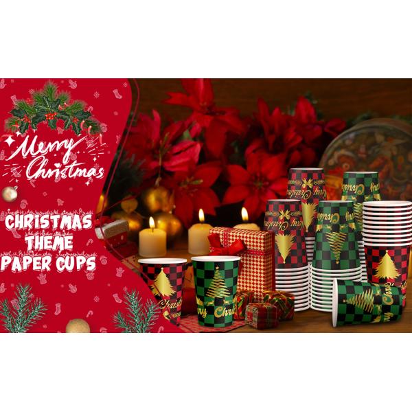 12 Oz Christmas Paper Cups Disposable Coffee Cups, Red Green Coffee Cup Christmas Holiday Party Supplies