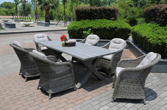 Water Proof Garden Outdoor Furniture Brushed Aluminum Table Patio Restaurant Dining Set