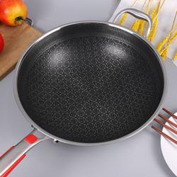 Wholesale Honeycomb Non Stick Fry Pan Cooking Pot 18/10 Stainless Steel Wok Pan With Glass Cover