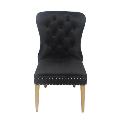 Cadeira de veludo de botão preto com fechadura cadeira de jantar modelo elegante