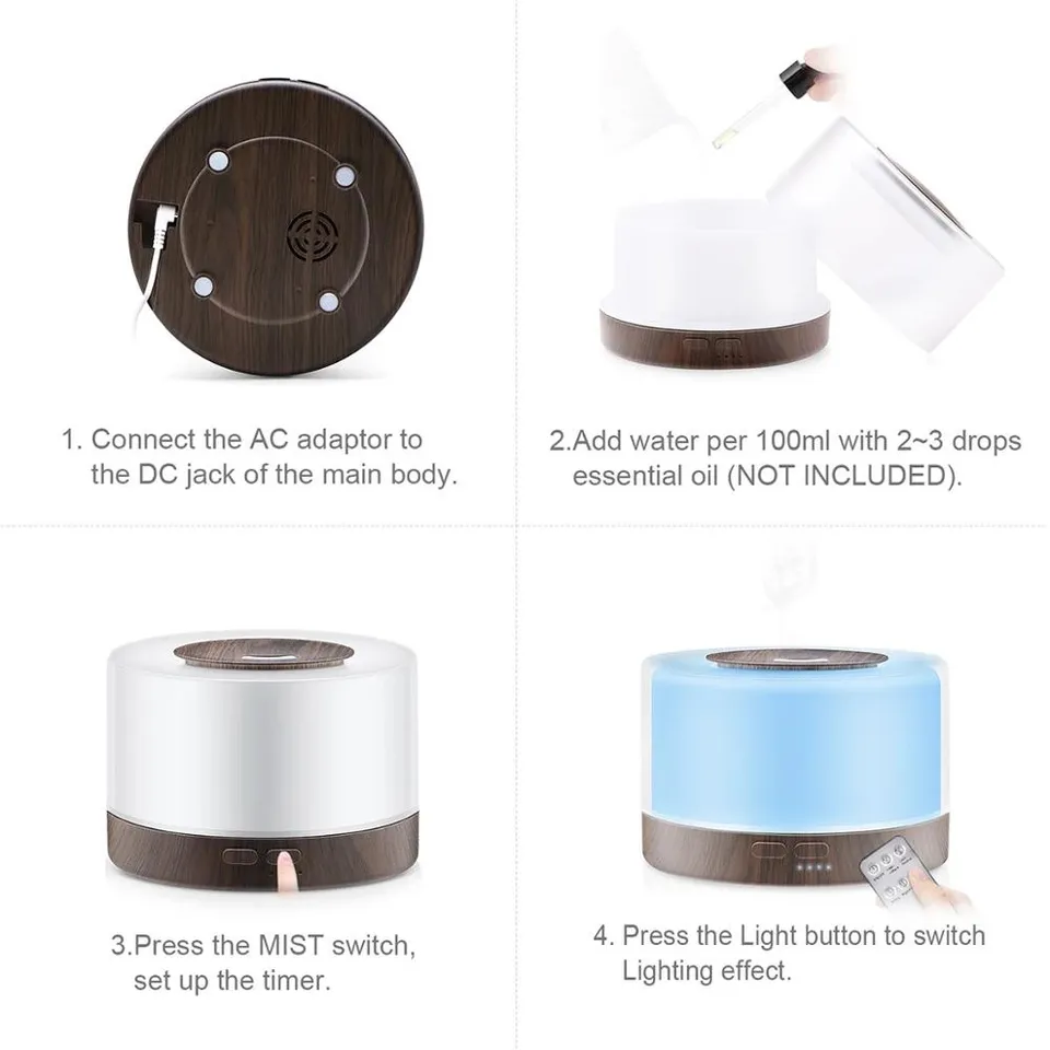500ml Remote Control Household Aromatherapy Machine Ultrasonic Scent Essential Oil Diffuser Air Humidifier With LED Night Light