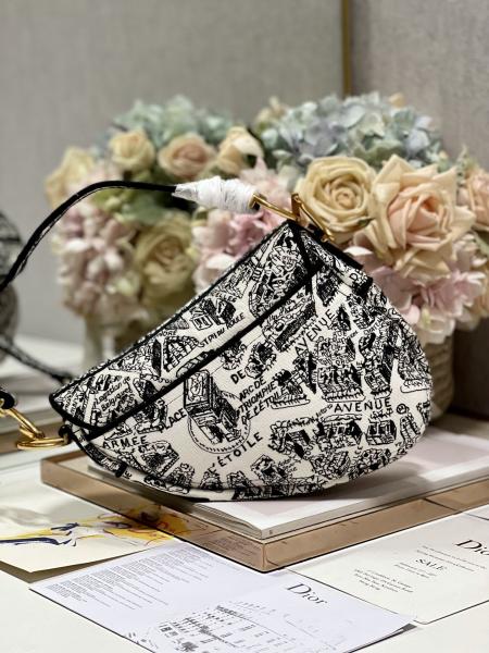 Bordado Dior Saddle Sling Bag Patchwork das mulheres 25cm com os 3 bolsos interiores