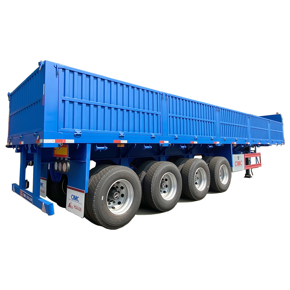 Hot 4 Axles Flatbed Semi Trailer with 1000mm Sidewall Max Payload of 60T 12.00R20 Tire