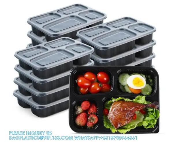 Packaging 3 Compartments Takeout Boxes Black Microwave Plastic Lunch Box Food Containers Wholesale
