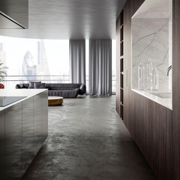 Custom Aluminio Simple Veneer de madera gabinete de la pared cocina moderna 304 de acero inoxidable gabinete de la cocina con isla