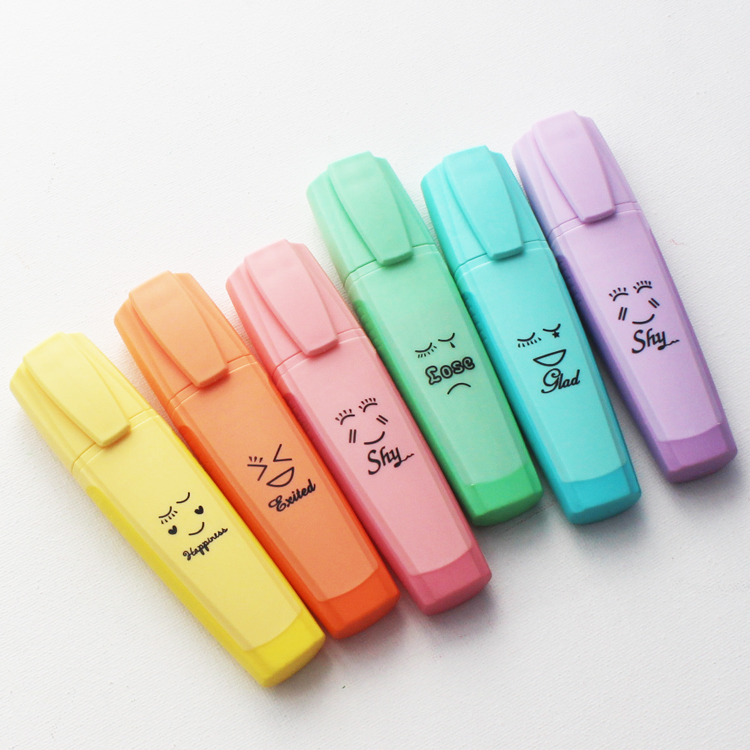 hot sale wholesale candy color 6pcs highlighter pen