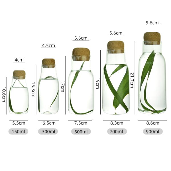 High Borosilicate Glass Carafe with Cork Stopper Microwave and Freezer Safe Beverage Pitcher