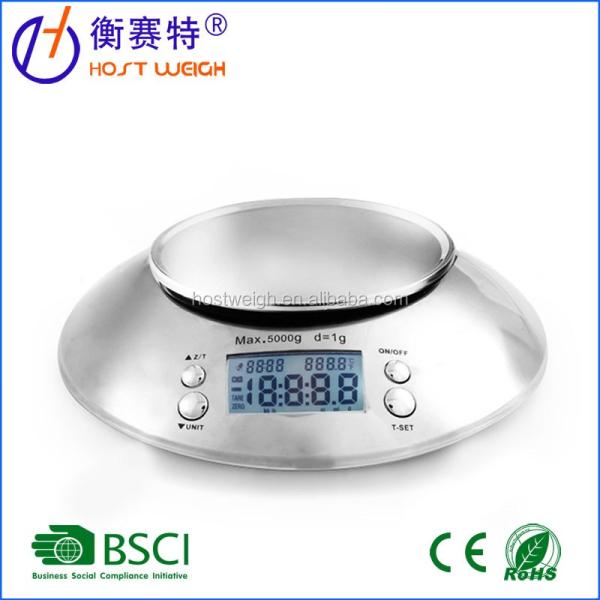 2*AAA Batería Plata 5000g Balanza de alimentos de cocina digital multifuncional con tazón Balanza de plataforma LCD de acero inoxidable portátil