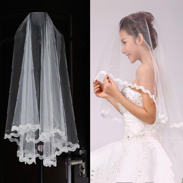 Embroidery  lace with bead   Ivory/White Bridal Veil with Rhinstone Wedding Accessories