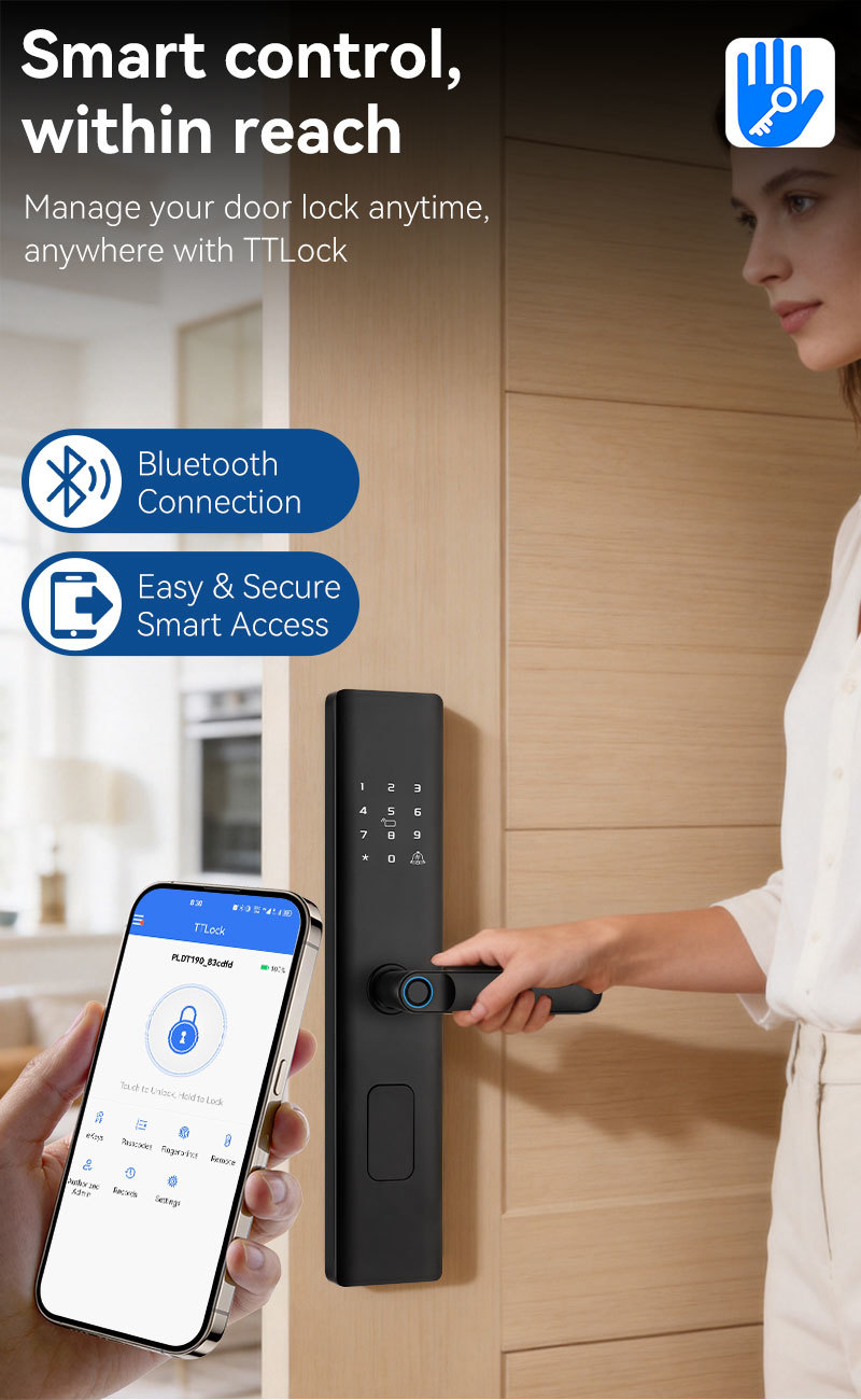 Qleung A19 Smart Door Lock with 6-in-1 Multi Unlock Ways, 0.5s Fast Semiconductor Fingerprint Sensor and Built-in Electronic Doorbell