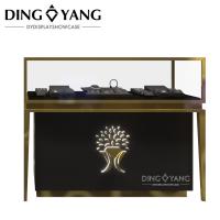 Brush Golden Stainless Steel Custom Jewelry Showcase Match Black Wooden Storage With Lighting