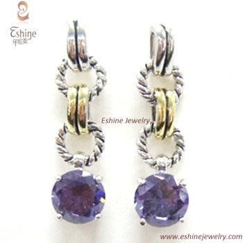 Exporter exquisite Brass hanging earring designer-inspired Cable style with Amethyst CZ