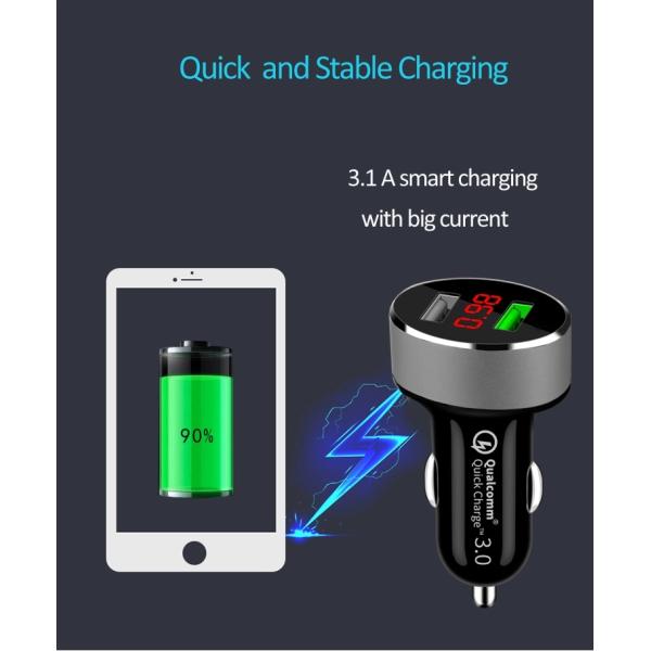 DC заряжателя 30W телефона автомобиля USB ODM двойной быстрый высокоскоростной к заряжателю автомобиля DC с дисплеем СИД