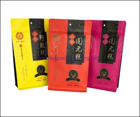 Block bottom bag, stand up pouch with flat bottom for food packaging