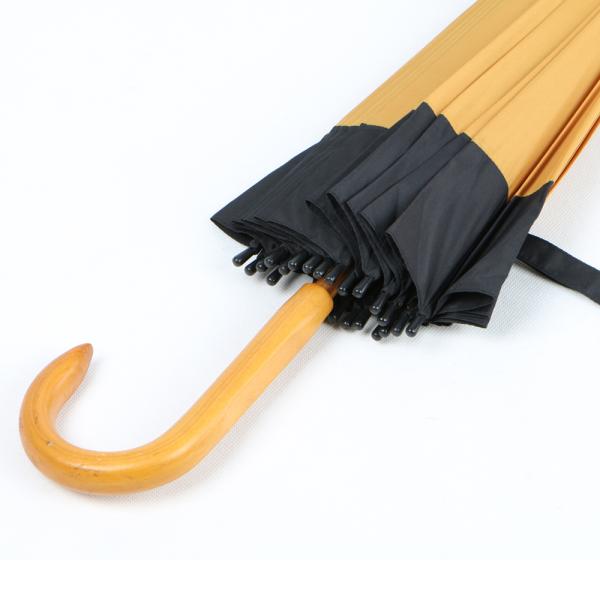 Ladies Curved Handle Umbrella With Wood Pole And Handle Orange And Black Canopy