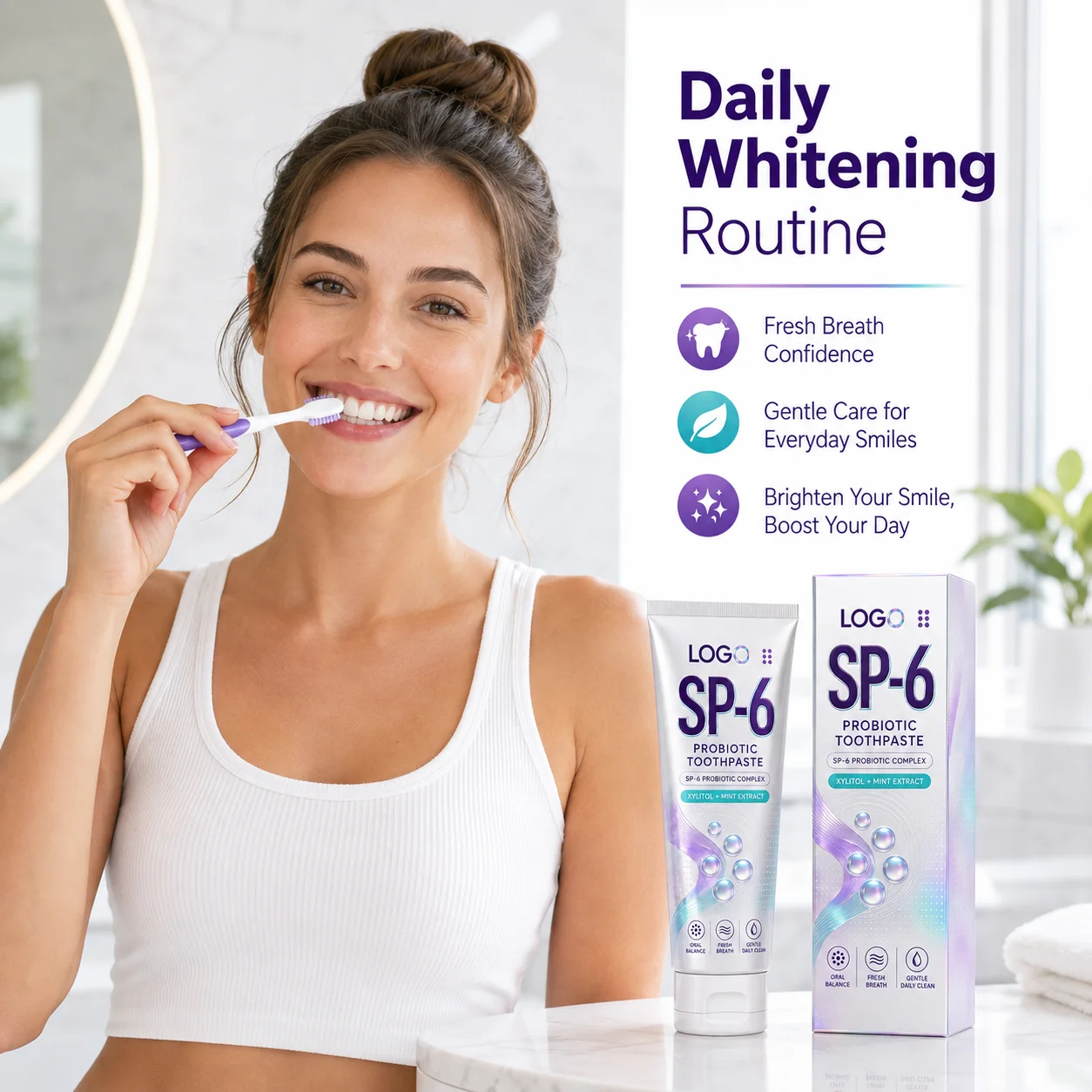 100% Natural Oral Cleaning Tooth Stains Removal Teeth Gum Care Brightening Probiotic Whitening Sp-6 Toothpaste
