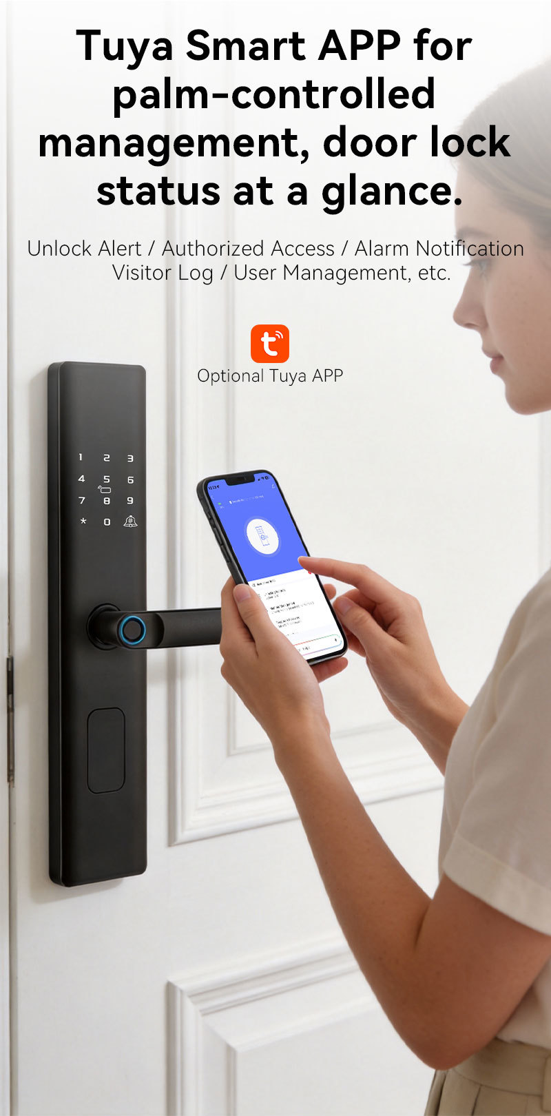 Qleung A19 Smart Door Lock with 6-in-1 Multi Unlock Ways, 0.5s Fast Semiconductor Fingerprint Sensor and Built-in Electronic Doorbell