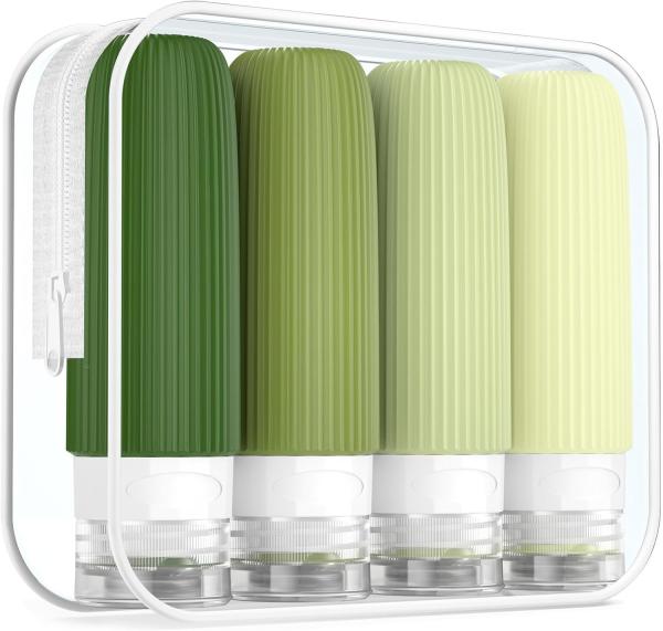 Forest Green Cosmetic Silicone Refillable Travel Bottles Set Leak Proof 90ml