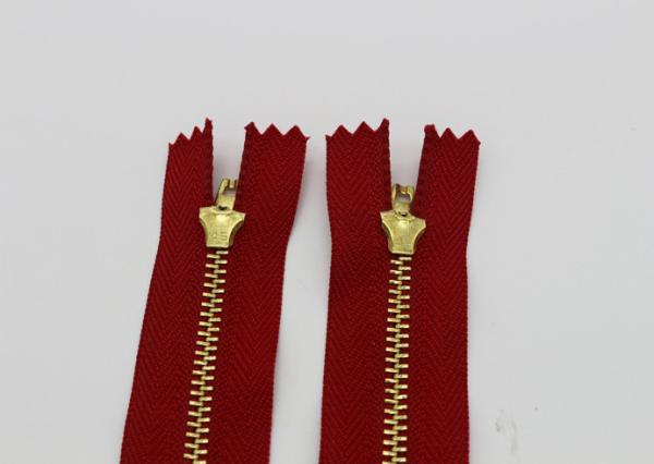 Adhesive Normal Brass Teeth Heavy Duty Metal Zippers Red Tape For Jeans / Pants / Garments