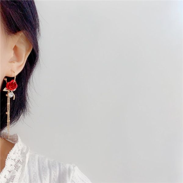 2025 New Arrival Fashion Fancy Pretty Purple Rose Zircon Long Tassel Earrings for Women