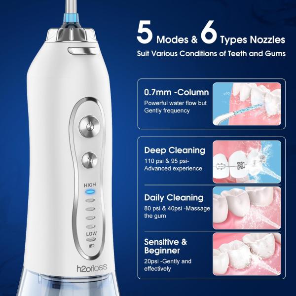 HF-6 Upgraded Cordless Water Dental Flosser Electric Dental Oral Irrigator Professional Water Flosser Teeth Cleaner H2ofloss