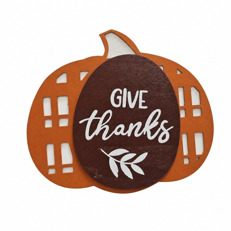 Give Thanks Layered Wooden Pumpkin Fall Decoration