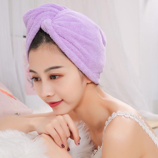 Todas las edades Baño Coral Velo Seco sombrero para el cabello con toalla absorbente de fibra de poliéster