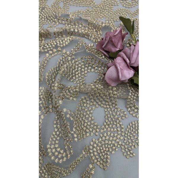Leafy Lace Metallic Corded Lace Fabric for Wedding Dresses