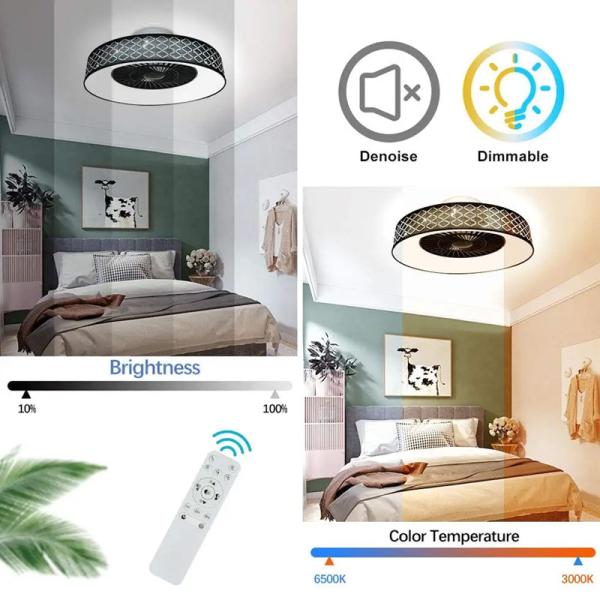 Adjustable Brightness LED Bedroom Fan Lamp 70W 570mm Air Cooler