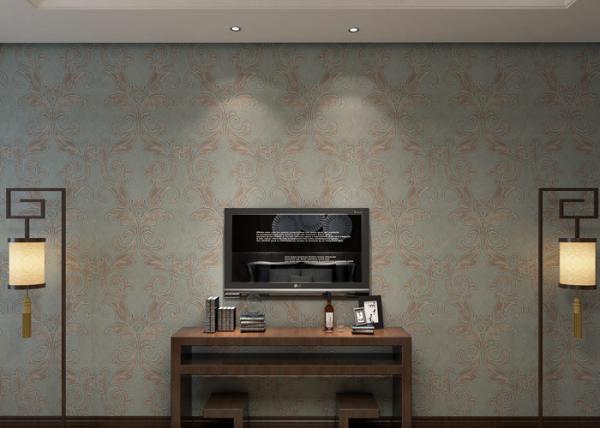 Waterproof PVC Green Damask Victorian Pattern Wallpaper With Non Woven Materials