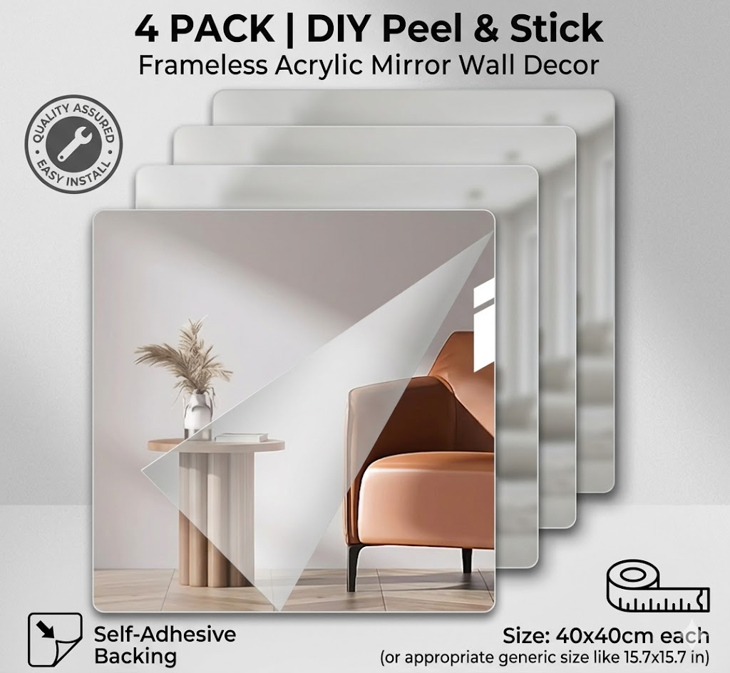 Shatterproof Acrylic Full Length Body Mirror Frameless Plastic Mirror Sheets Self Adhesive Wall Decor HD Reflection