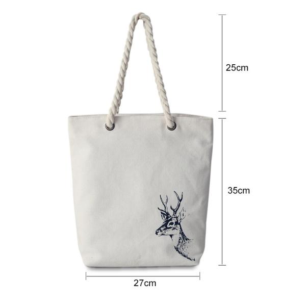 Printed Cartoon Womens Casual Canvas Bags With Cotton Rope Handles