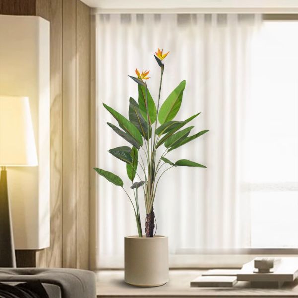 haihong Artificial plant Silk Bird of Paradise Tropical Palm Tree Potted Plant for Decor