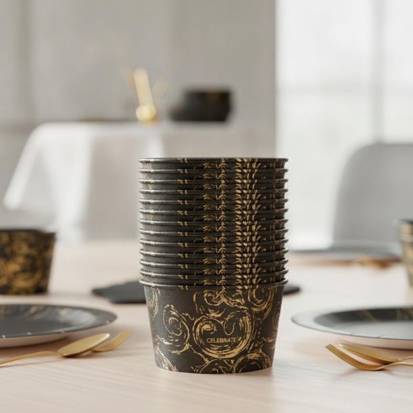 Black Gold Foil Coating Leakproof Disposable Paper Bowl 300pcs/carton for Food Service and Catering