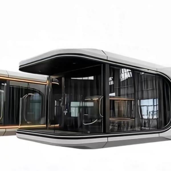 Casa cápsula espacial de 500 kg con paneles solares y iluminación LED