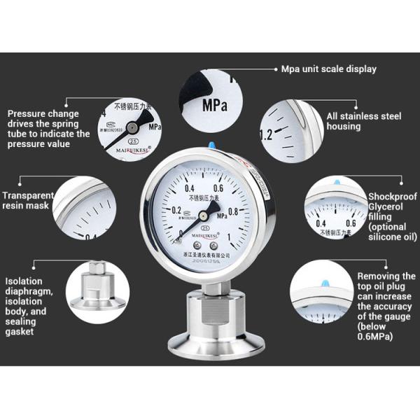 CE Certified 2.5% Precision Customized Clamp Diaphragm Pressure Gauge for Manufacture