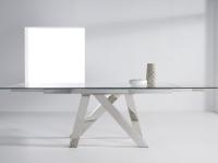 Table à manger en verre trempé extensible de 900 mm de largeur DT-31097 avec jambe en acier inoxydable