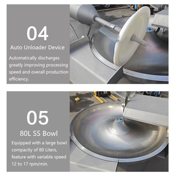 Model JY-GZB80L Industrial Food And Meat Bowl Cutters / Choppers with unloader