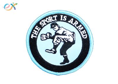 Twill Material Embroidered Football Patches , Round Shape Iron On Baseball Patches