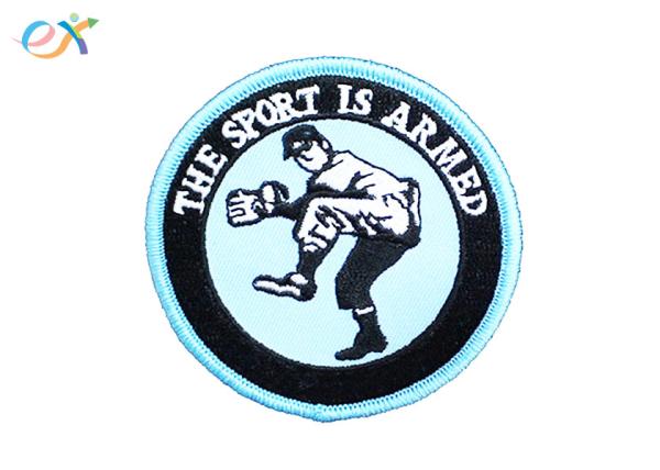 Twill Material Embroidered Football Patches , Round Shape Iron On Baseball Patches