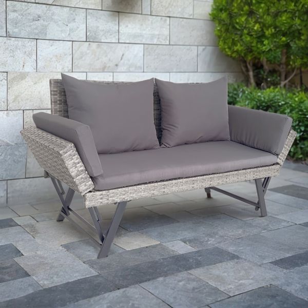 Factory Wholesale Garden Furniture Outdoor Wicker Rattan Furniture Functional Lounge Chair Armrest Movable Garden Bench