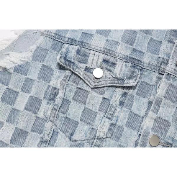                  Fall Plaid Denim Sleeveless Men′ S Cardigan Vest             