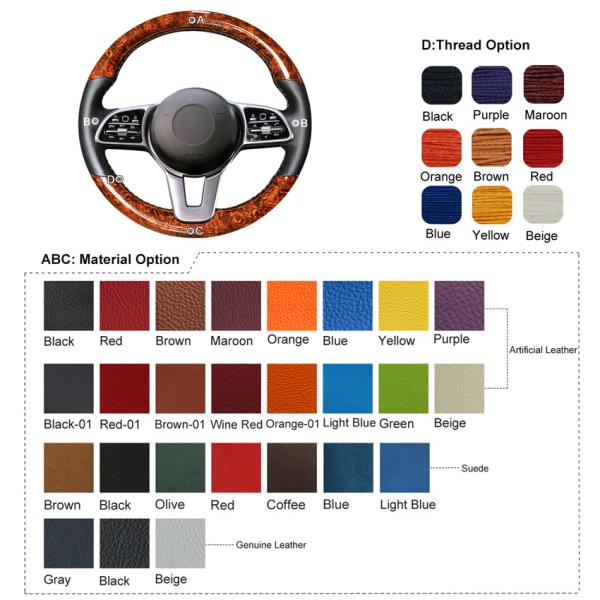 Mercedes-Benz A B C E CLS GLE Class EQC 202 2018 2019 2020 Black Leather Steering Wheel Cover